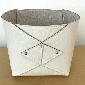 Vegan Leather Storage Bin/ Storage Basket with Buttons/ Home Storage Organization/ Faux leather + Felt