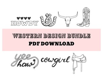 Western Bundle Hand Embroidery PDF Designs | Cowgirl Cowboy Yeehaw Stick and Stitch Art