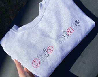 Custom Embroidered Crewneck | College Sweatshirt Outline Lettering