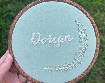 Personalized Hand-Embroidered Name Hoop | Botanical Baby Keepsake Nursery Decor