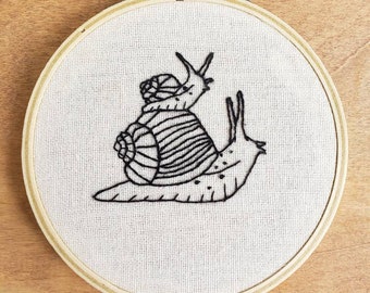 Snail With Baby Snail Handmade Embroidery Wall Art 4 inch Hoop