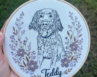 Custom Pet Portrait Embroidery Hoop | Personalized Hand Embroidered Dog or Cat Portrait | Memorial Gift | Handmade Keepsake