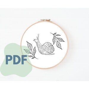 Snail Leaf Nature Hand Embroidery Design PDF File | Instant Download Pattern For Embroidery Art Beginners