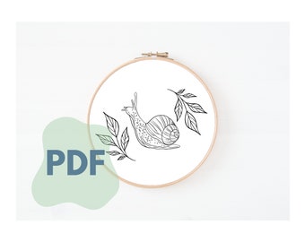 Snail Embroidery Design | Nature Leaf Pattern (PDF File)