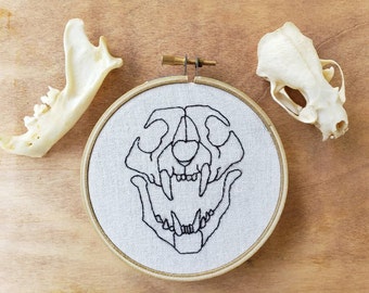 Wolf Skull Handmade Embroidery Wall Art 4 inch hoop