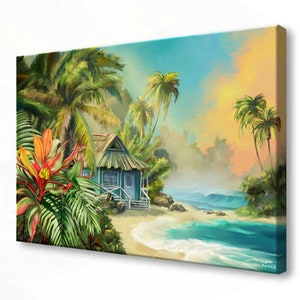 Bungalow Dreams vol2 Giclée Fine Art Print / Beach Painting / Tropical Palms / Hawaiian Island Surf Shack Decor / Hawaii Coastal Seascape
