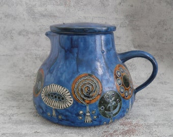 Heinz Theo Dietz Königswinter large pitcher ceramic 50s 60s mid century Studio pottery blue