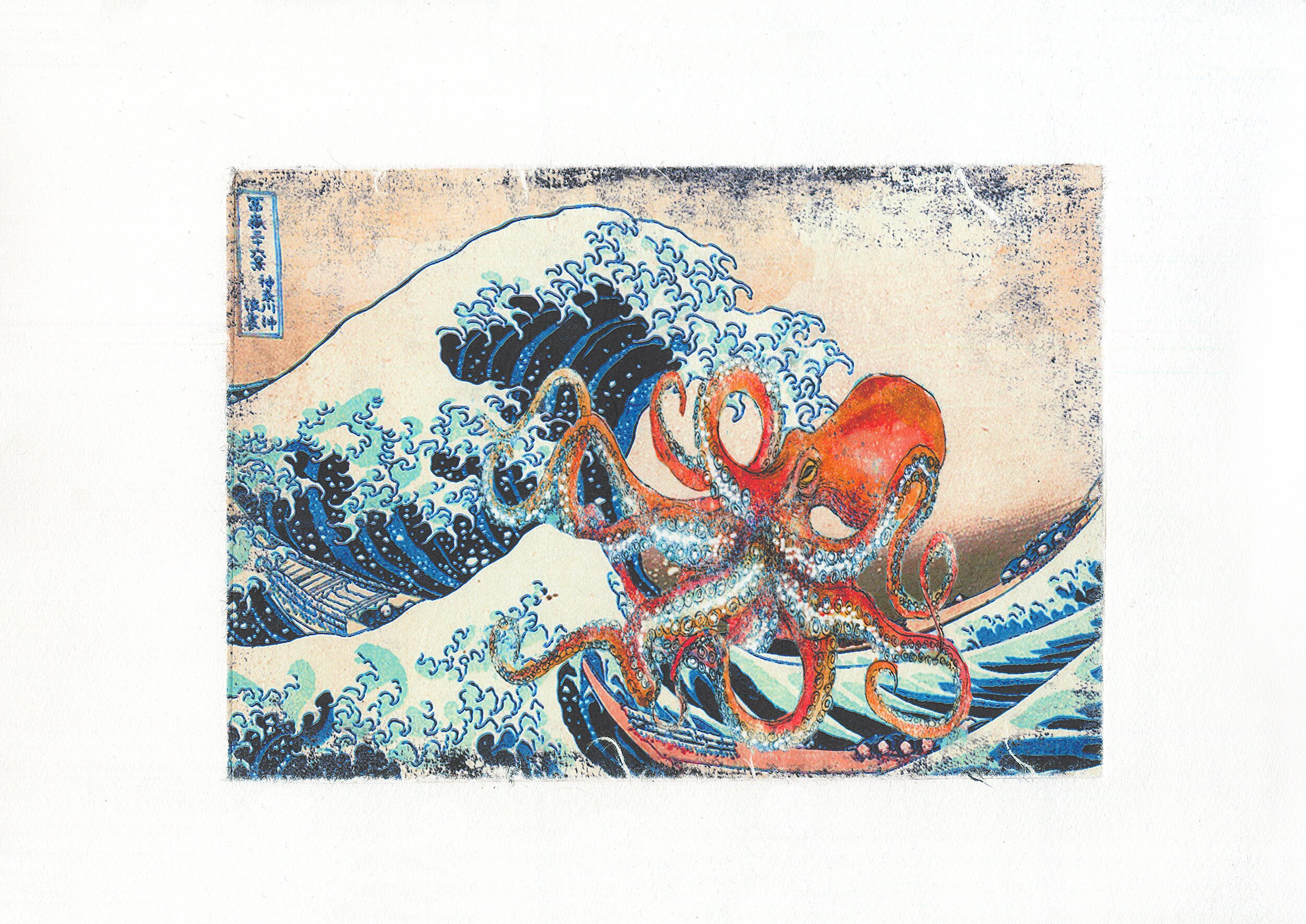 Hokusai Great Wave with Octopus Laminated Unryu paper print Etsy