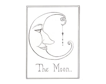 The Moon Art Print, Giclee, Whimsical art, Hand lettered, Witch Art, Witchy Art, Celestial Art, Solar System art, Pagan Art, La Luna,