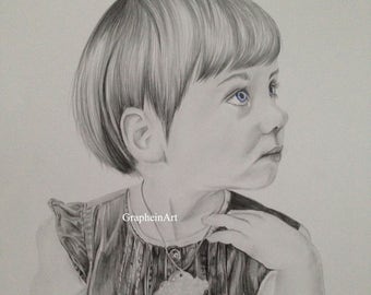 Custom hand drawn portrait - in graphite pencils and colour, birthday gift ideas