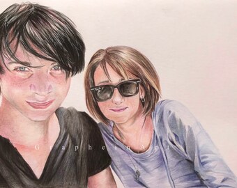 Custom hand drawn realistic, photorealistic, coloured pencil drawing from photograph