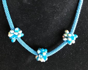 Blue beaded kumihimo necklace