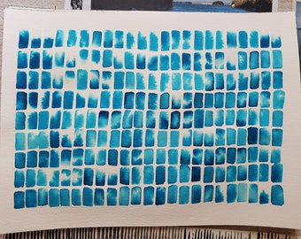 Blue Bricks Watercolor Archival Print