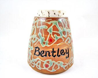 Custom Urn With Cork Lid, Personalized Pet Urn, Ceramic Urn
