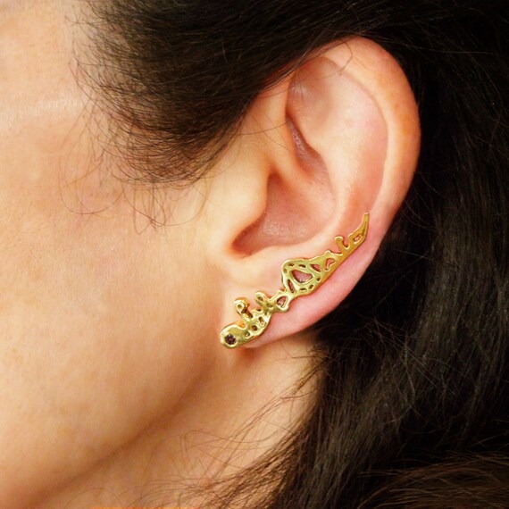 Ear Crawlers beauty gift Ear Climber Earrings Garnet Geometric | Etsy