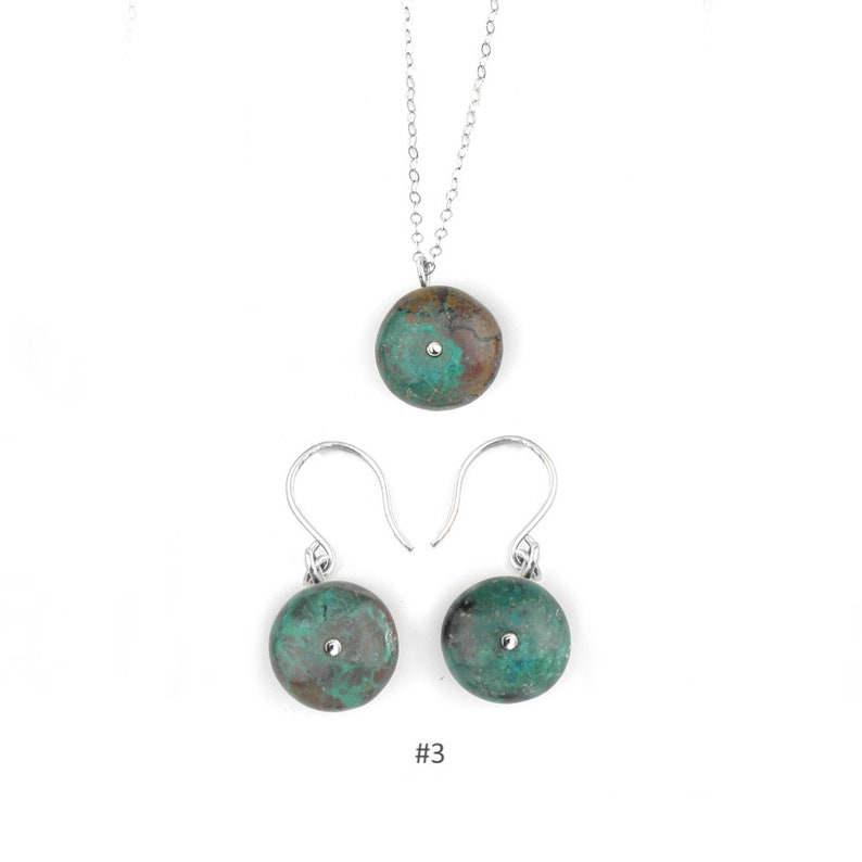 Chrysocolla Jewelry set Gemstone Bead Necklace set Turquoise Gemstone set Chrysocolla Necklace Earrings READY TO SHIP Gift gold silver