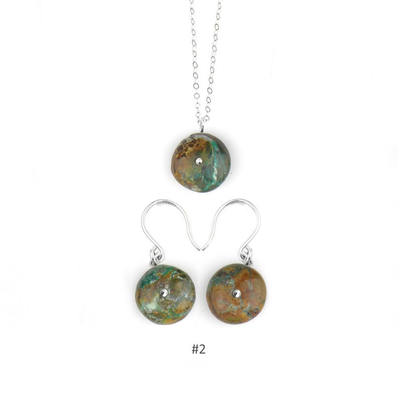 Chrysocolla Jewelry set Gemstone Bead Necklace set Turquoise Gemstone set Chrysocolla Necklace Earrings READY TO SHIP Gift gold silver
