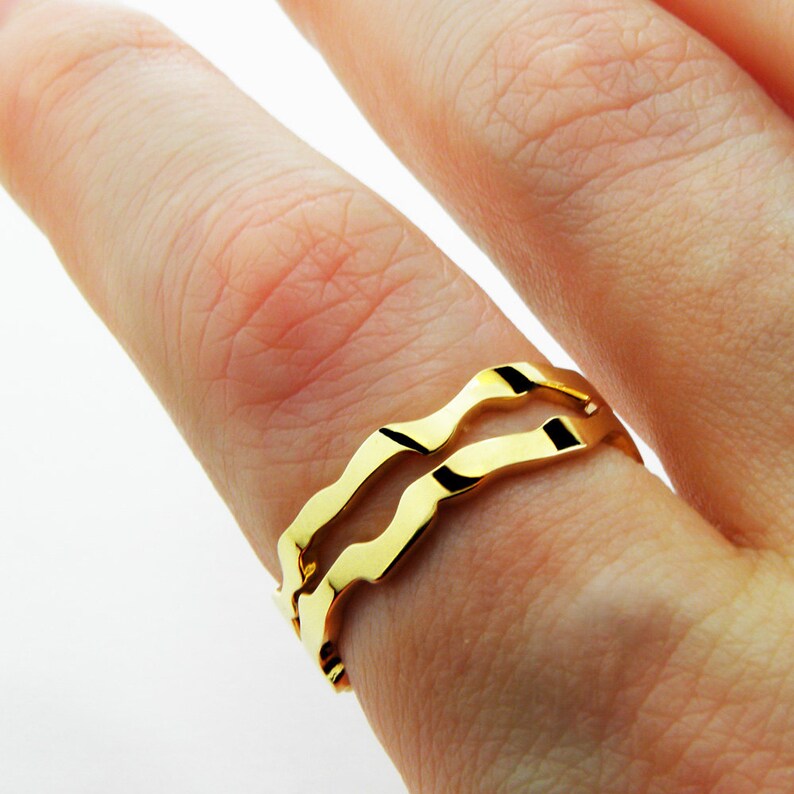 Ocean Ring Minimalist Alternative Ring Golden Ring Brass Ring Band Friendship BFF teen Valentine/'s gift for her Brass Stacking Ring