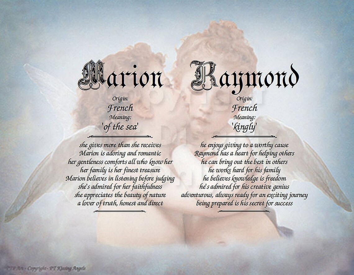 Kissing Angels Cherub First Name Meaning Art 8.5 x 11 Etsy