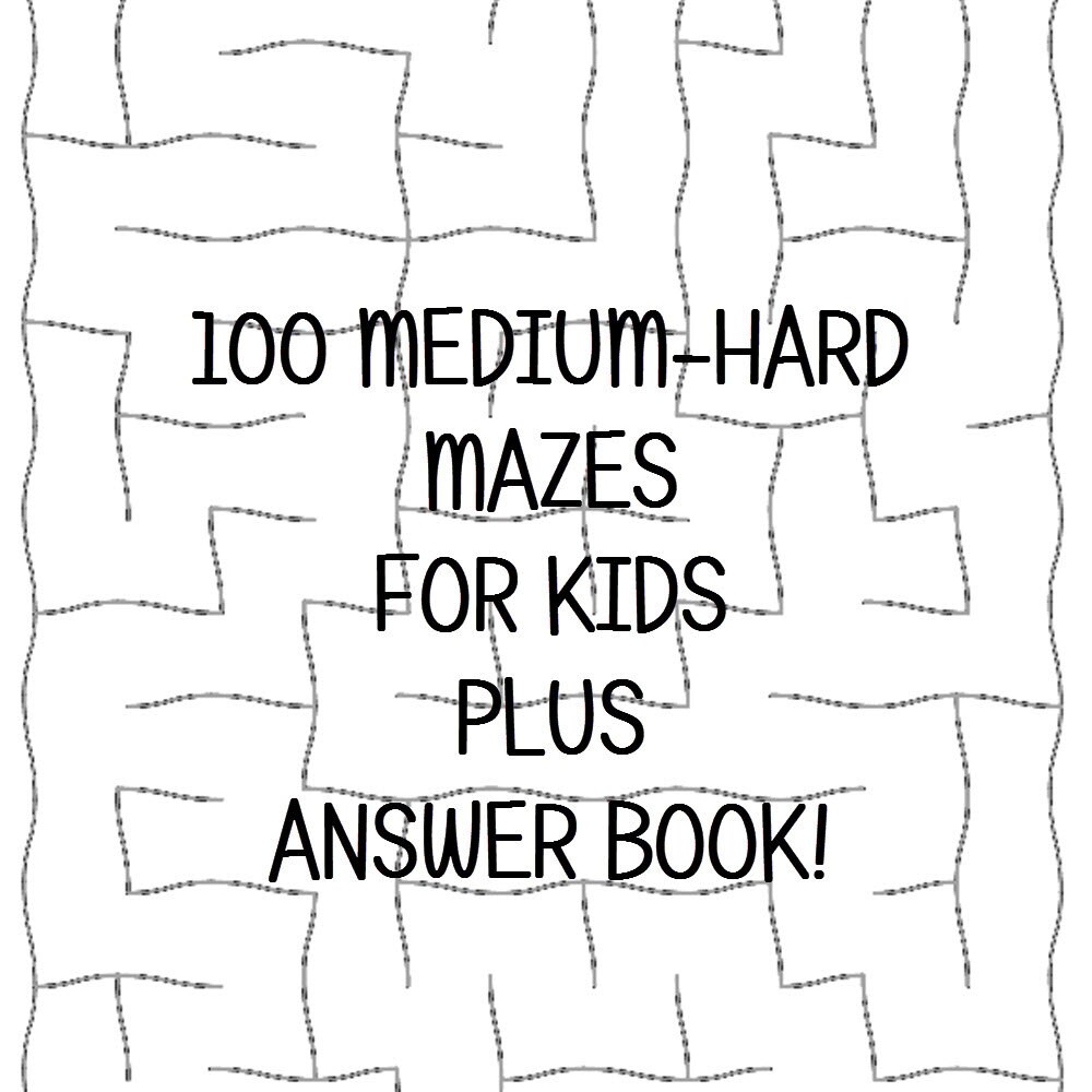 medium hard mazes answer keys 100 printable worksheets e book etsy australia