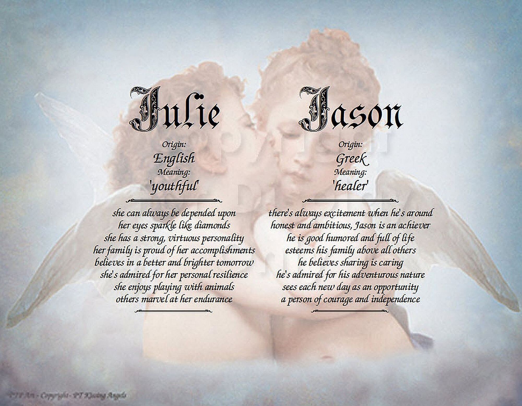 Kissing Angels Cherub First Name Meaning Art 8.5 x 11 Etsy