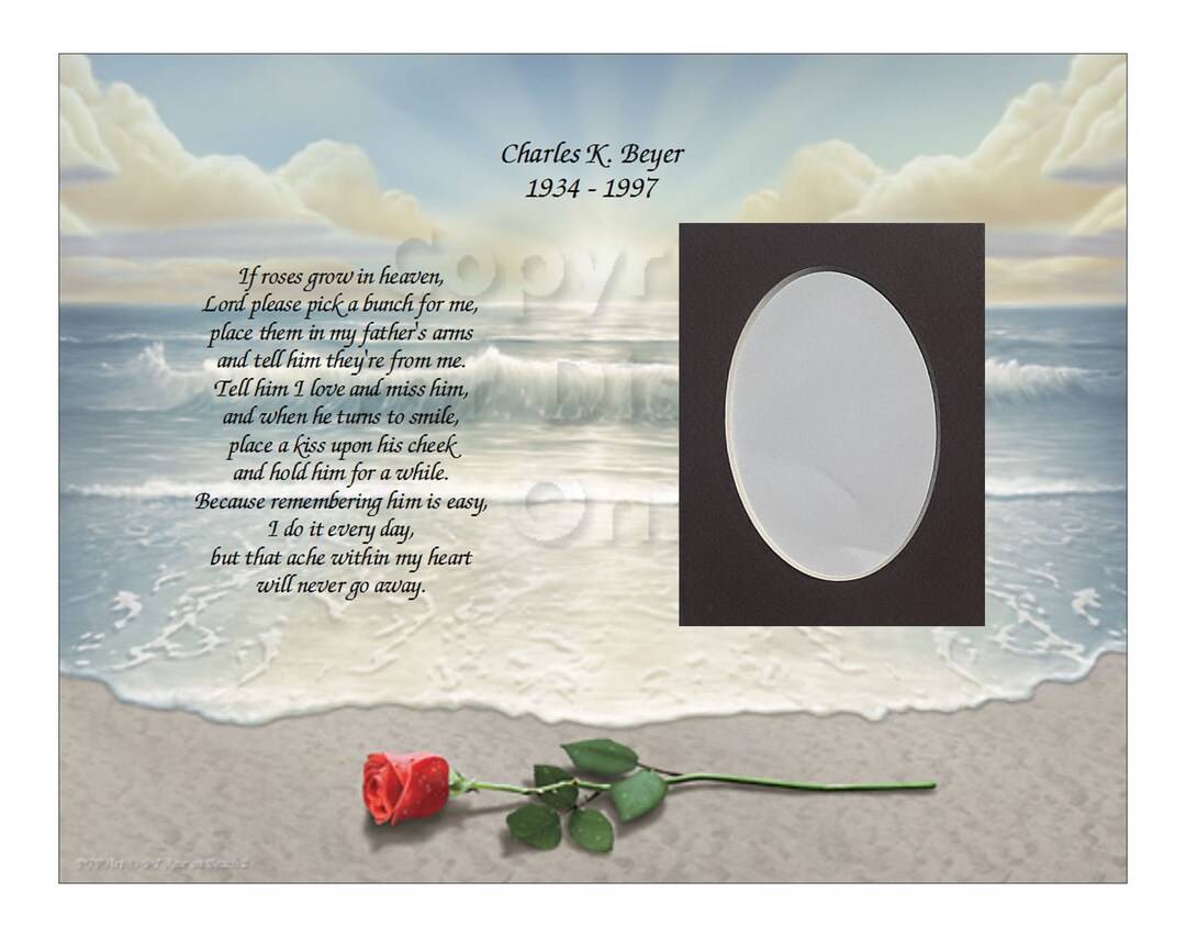 Roses Grow in Heaven Remembrance Poem Red Rose on Beach Art Plus Mat Picture Frame Etsy