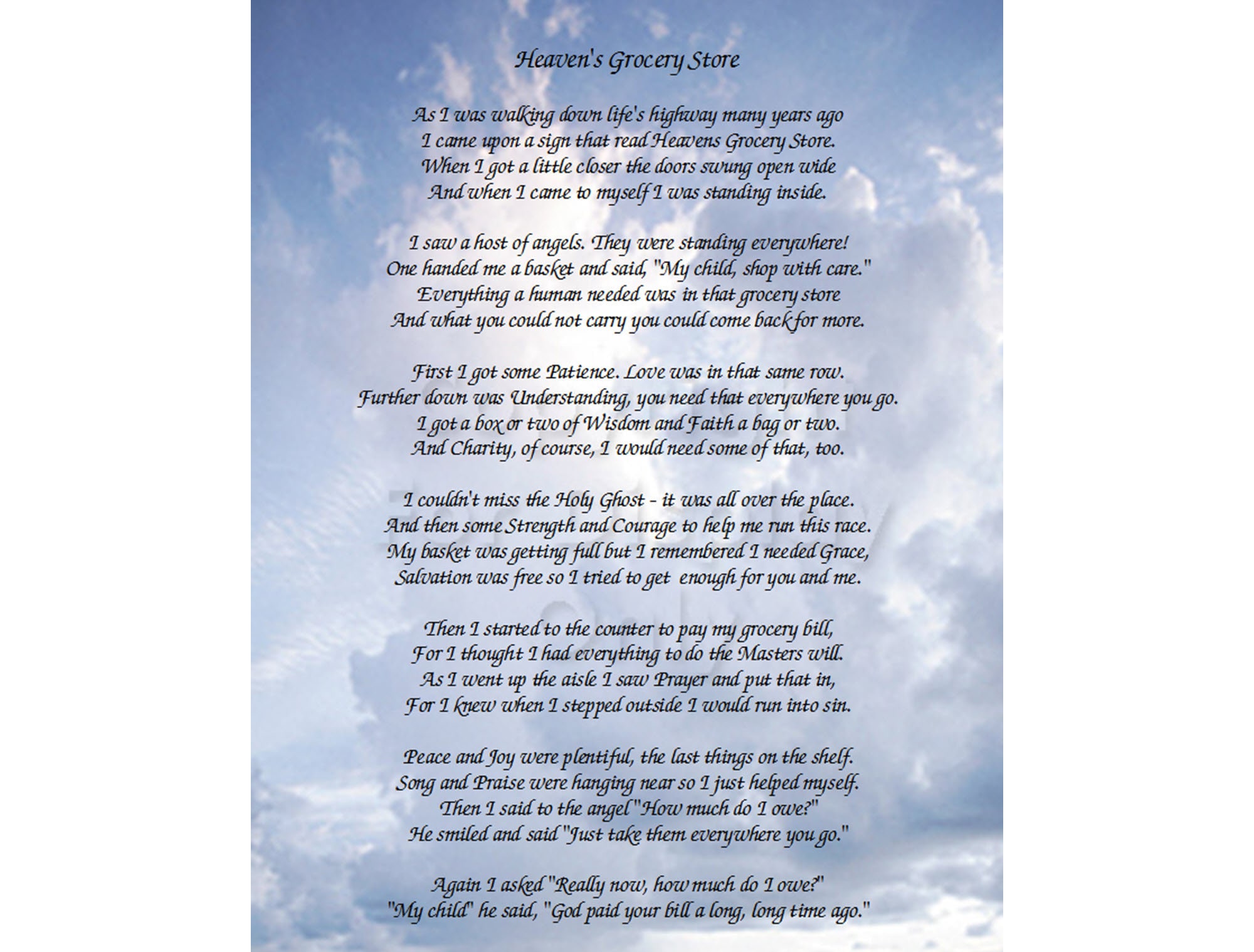 Heaven's Grocery Store Poem Christian Verse on Heavenly Etsy Ireland