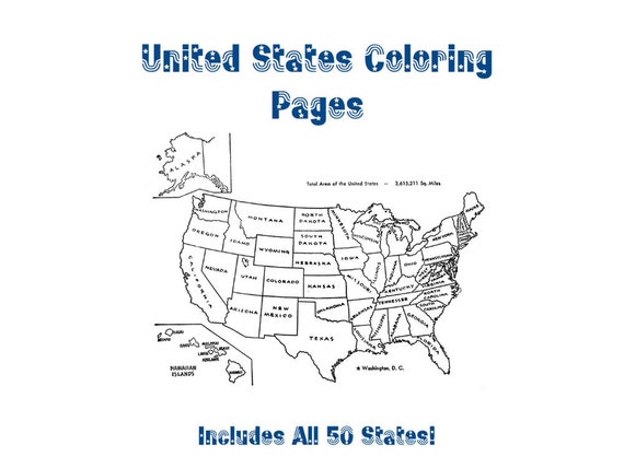 Fifty United States Coloring Pages Bonus Usa Symbols Etsy