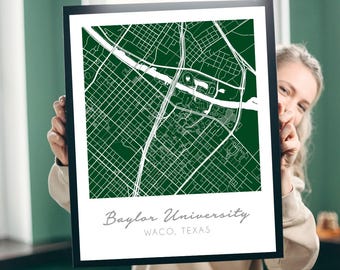 Custom College Campus Map, Graduation Gift Art Print, 48 Colors, Personalized Text