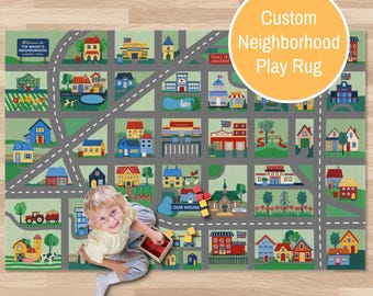 Custom Rug, 4x6 Kids Play Mat, One of a Kind Neighborhood Map Rug, Toddler Car Rug