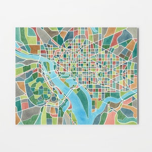 Washington DC Map, District of Columbia, watercolor print, travel decor