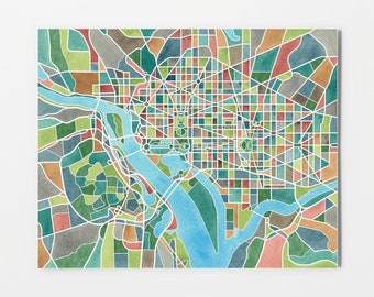Washington DC Map, District of Columbia, watercolor print, travel decor