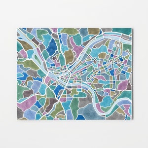Pittsburgh map, watercolor print, Pittsburgh wall art