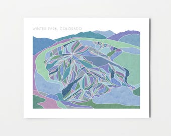 Winter Park Ski Map, watercolor print
