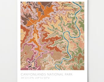 Canyonlands National Park Map, watercolor print, topographic map