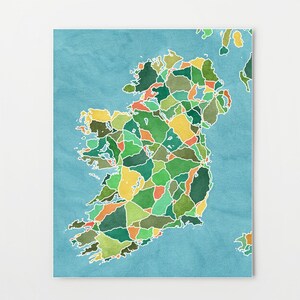 Map of Ireland, watercolor print, Emerald Isle, Irish wall art, map art