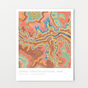 Grand Canyon National Park map, Plateau Point South Rim, watercolor print, topographic map