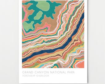 Grand Canyon National Park, Topographic map, Topoweap Overlook, watercolor print