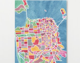 San Francisco map, watercolor print, California wall art