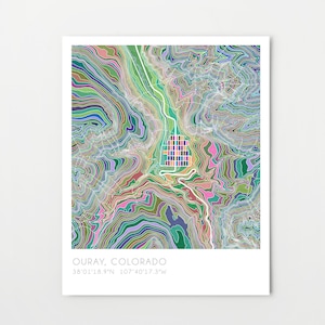 Ouray Colorado Map, watercolor print, topographic map