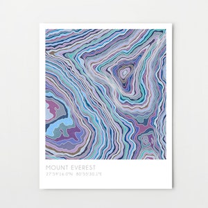 Mount Everest Map, watercolor print, topographic map