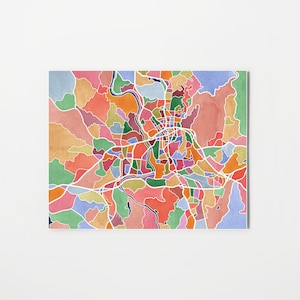 Asheville map, watercolor print, travel decor, North Carolina