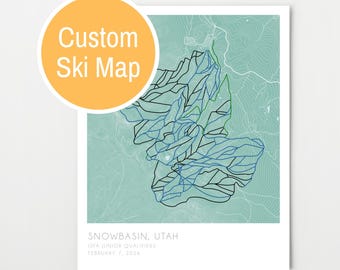 Custom Ski Map | Snowboarder Art Print | Personalized Snow Skiing Gifts