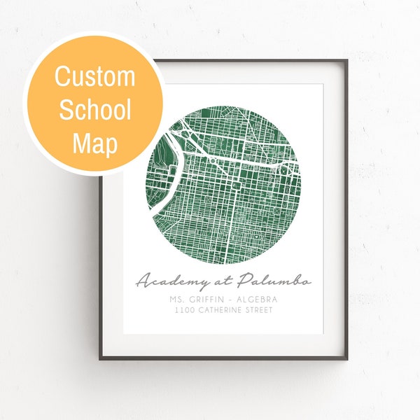 Personalized School Map, Teacher Gifts, watercolor print, custom map, principal gift, teacher appreciation, new job gift