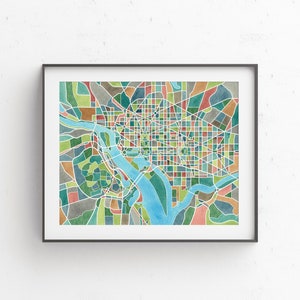 Washington DC Map, District of Columbia, watercolor print, travel decor