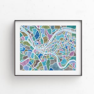 Pittsburgh map, watercolor print, Pittsburgh wall art