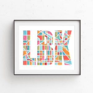 Lubbock Texas, map art, watercolor print, typography