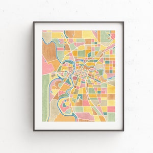 Sacramento map, watercolor print, California wall art