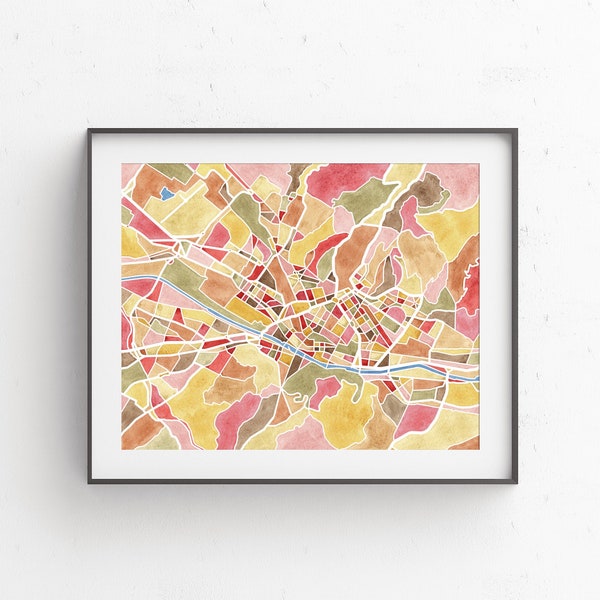 Florence Italy, watercolor print, map art, travel decor, travel gifts, Italy wall art