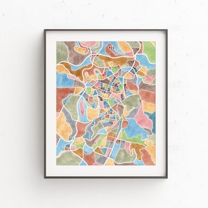 Jerusalem map, watercolor print, map art, Israel map, travel gifts